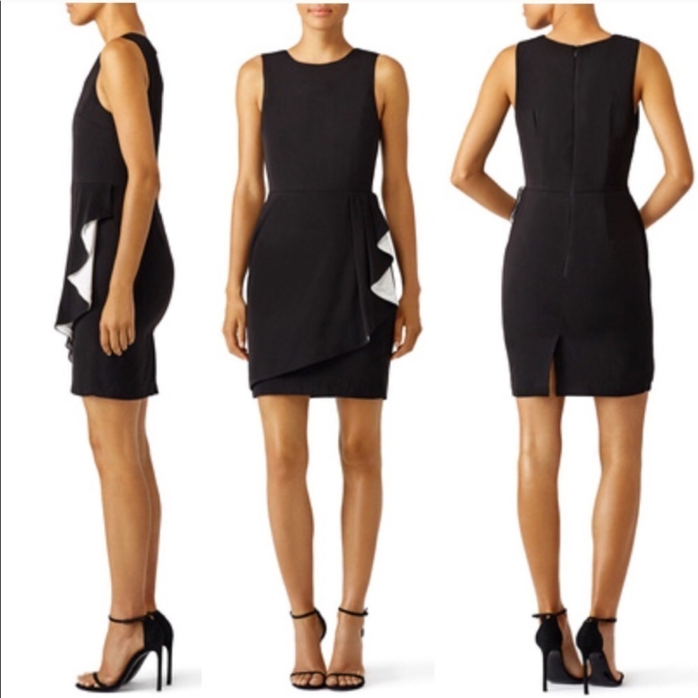 Slate & Willow Elegant Black Mini Dress 6 Ruffle Trim Body con Sleeveless